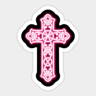 Pink Neon Celtic Knot Cross Sticker